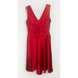 Maggie Sleeveless Faux Wrap Cocktail Dress 12 Satin Lipstick Red NEW Tag.   H